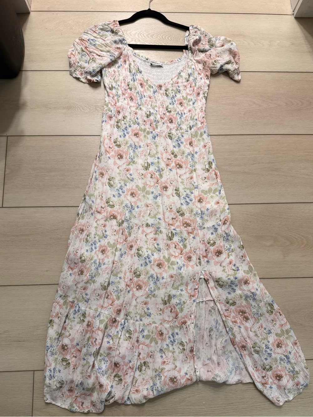 Abercrombie & Fitch Floral Puff-Sleeve Maxi Dress - Pink, Blue & Green